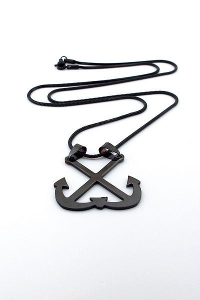 Solfera Two Anchors Sailor Sailor Boat 316L Stainless Black Steel Men's Necklace Q0817