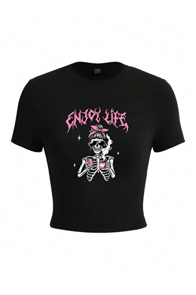 Jose Clothing Ženska crna Štampano Organski pamuk bluza kratkih rukava Skraće...