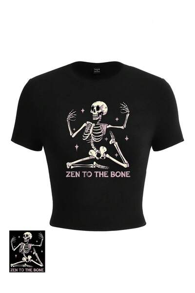 Jose Clothing Bluză cu mânecă scurtă din bumbac organic cu imprimeu negru pen...