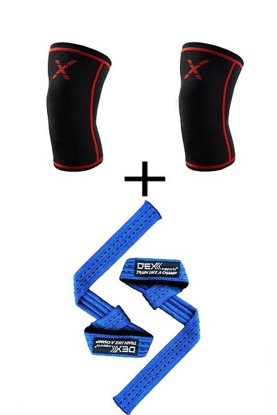 Dex Supports Lasting Energy Weight Lifting Strap Lifting Straps Pro Blue+Fitness Sports Knee Brace Knee Sleeve 2 Pack