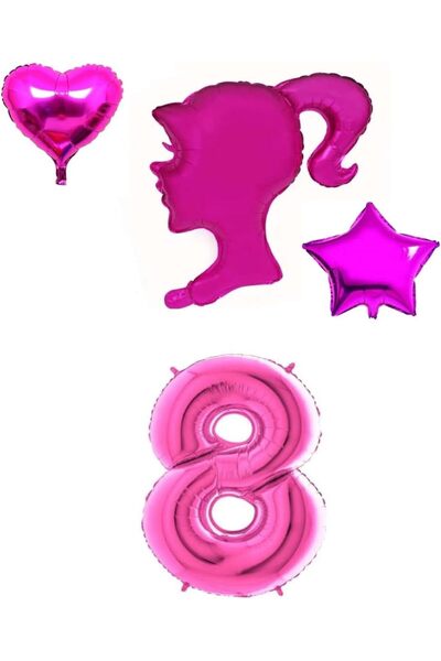 kidspartim Pink Girl Heart Star And Number Foil Balloon Set 8