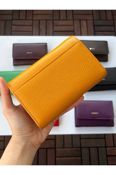 DERKON Medium Size Genuine Leather Women's Wallet Yellow Color