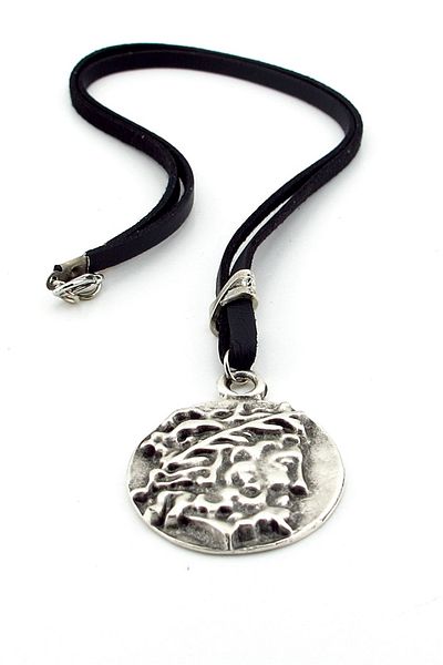 Solfera ZEUS OLYMPOS ANTIQUE MEDALLY BLACK LEATHER MEN'S NECKLACE Q0651