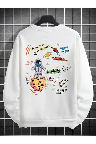 Baxia Hanorac alb unisex cu imprimeu planeta spate