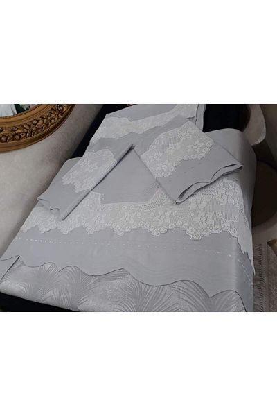 bursa çeyiz مجموعة بيكيه من الدانتيل المصنوعة يدويًا، تصميم مخصص من بيكو ثقيل 1جودة رمادية