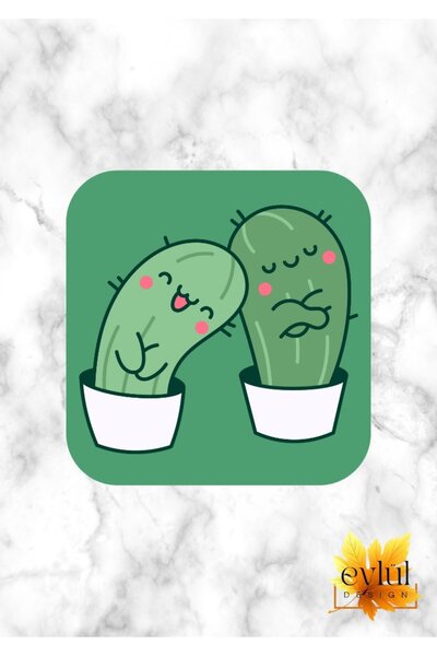Eylül Design Dear Cactuses Printed Special Design Printed MDF Square Coaster