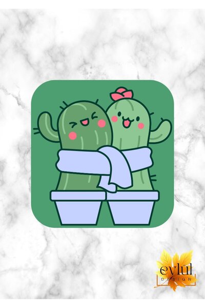 Eylül Design Dear Cactuses Printed Special Design Printed MDF Square Coaster
