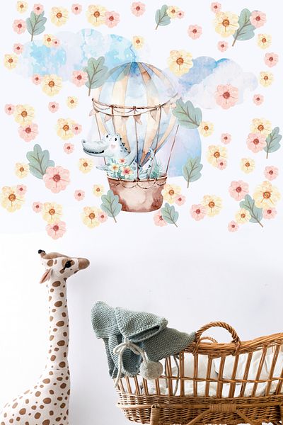 Postifull Baby Room Sticker Set Wall Decoration, Watercolor Flying Balloon Pattern, Children's Room Wall Sticker