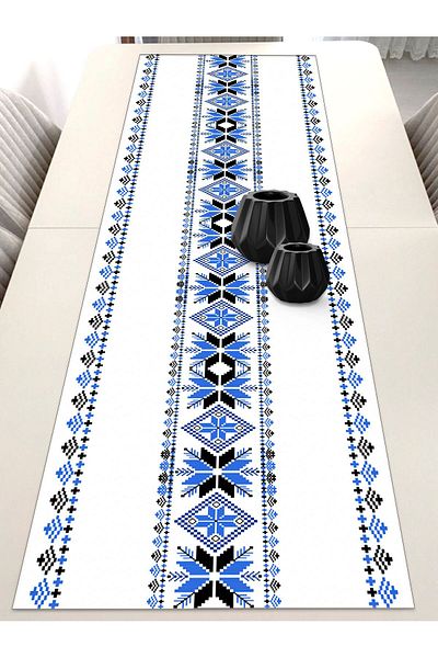 Ardizayn Cusătură în cruce (ALBASTRU), țesătură din bumbac, balcon, grădină, covoraș de bucătărie și set de 2 huse de pernă