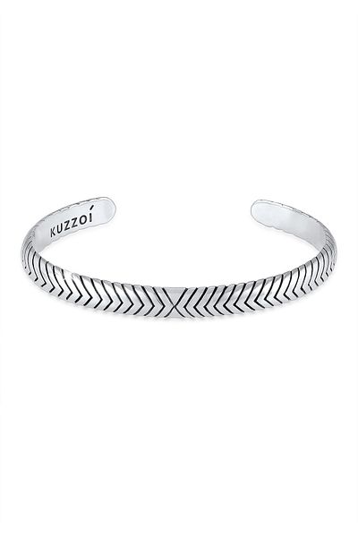 KUZZOI Kol Bandı Herren Armreif Oxidiert Offen Basic 925 Silber