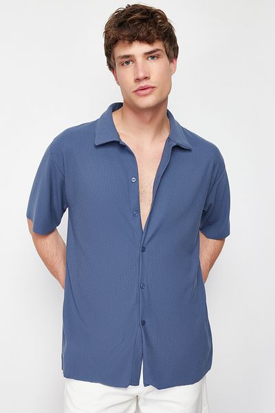 Trendyol Collection Indigo Seamless Knitted Shirt - Comfortable Comfort, Regular Fit TMNSS24GO00052
