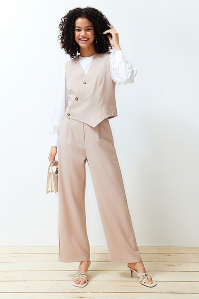Trendyol Modest Kő duplasoros mellény nadrág szőtt alsó felső szett TCTSS24US00032