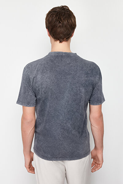Trendyol Collection Anthracite Printed Embroidered Oversize Cotton T-Shirt - Tmnss24Ts00115