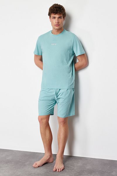 Trendyol Collection Πράσινη κανονική εφαρμογή πλεκτή καλοκαιρινή πιτζάμες με σορτς TMNSS23PT00038