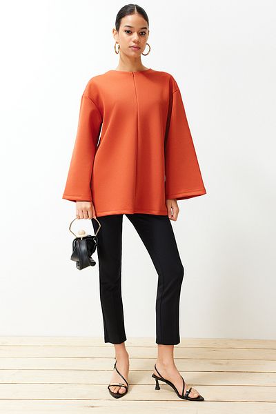 Trendyol Modest Übergroßes, ziegelfarbenes, stilvolles Taucher-Sweatshirt – Reißverschlussdetails, TCTSS24UK00032