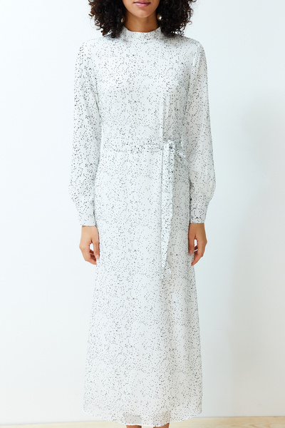Trendyol Modest Λευκό Υφαντό Φόρεμα Ποιότητας Πουά TCTSS24EB00141