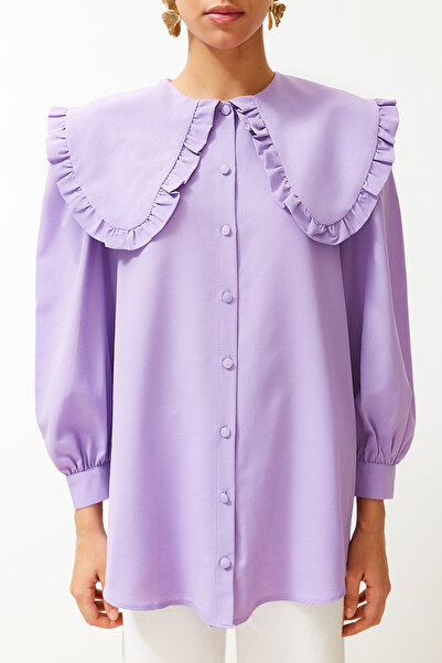 Trendyol Modest Lila baba gallér pamut szőtt ing TCTSS24TG00027