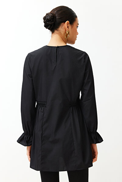 Trendyol Modest Fekete galléros részletes pamut szőtt tunika TCTSS24UK00001