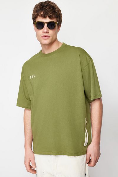 Trendyol Collection Βαμβακερό μπλουζάκι χακί χρώματος Oversize - TMNSS24TS00075