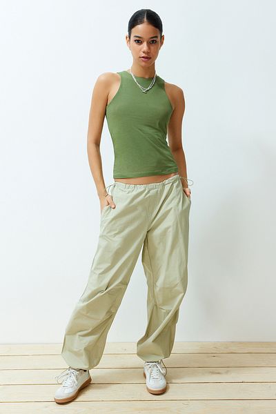 Trendyol Collection Khaki antik/sápadt hatású pamut kötőfék gallérral felszerelt, rugalmas kötött felső TWOSS23AL00069