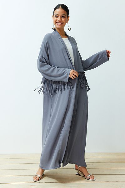Trendyol Modest Graue gewebte Aerobin-Kappe mit Quastendetails und Ferace TCTSS24KF00014