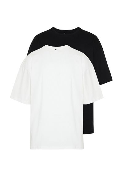 Trendyol Collection Μπλουζάκι Black-Ecru Oversize 2 Pack Basic 100% βαμβάκι TMNSS24TS00038