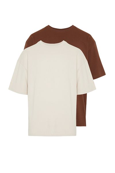Trendyol Collection Übergroßes Brown-Stone 2er-Pack T-Shirt aus 100 % Baumwolle – TMNSS24TS00038