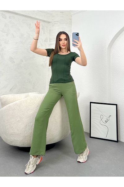 modavingo WOMEN'S GREEN WAIST RUBBERED COMFORTABLE FIT AEROBIN PANT