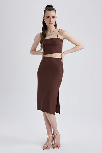 DeFacto Slim Fit Basic Slit Ribbed Camisole Midi φούστα