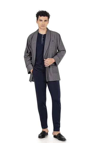 Pierre Cardin 5610 Σετ Πιτζάμα Ανδρική Ρόμπα Προίκα-Μπλε ναυτικό