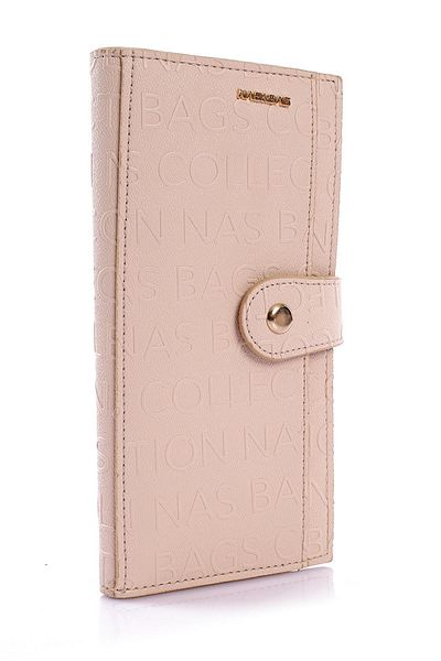 Getcho Delmare Women's Cream Tan Beige Embossed Long Card Holder Zipper Snap Coin Multi-Compartment Wallet