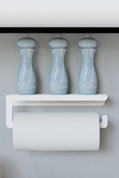 risingmaber Dekoratif Beyaz Metal Baharatlık Raflı Havluluk Havlu Tutucu Kağı...