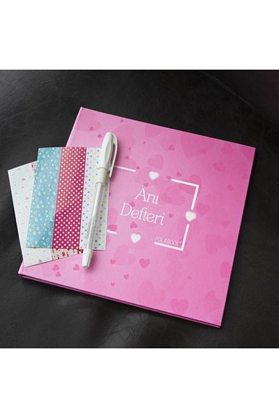 POLABOOK Pink Self Design Memory Book and Photo Album with White Pen and Heart Figure