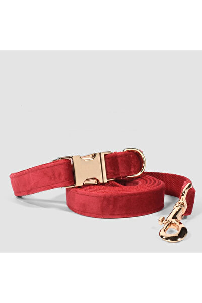 Pawsim Red Velvet - Adjustable Dog Collar and Walking Strap Set with Metal Buckle