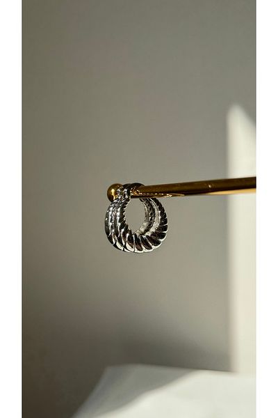 Ebru Atelier DARKNESS STEEL SERRATED OVAL EARRING 2.5CM