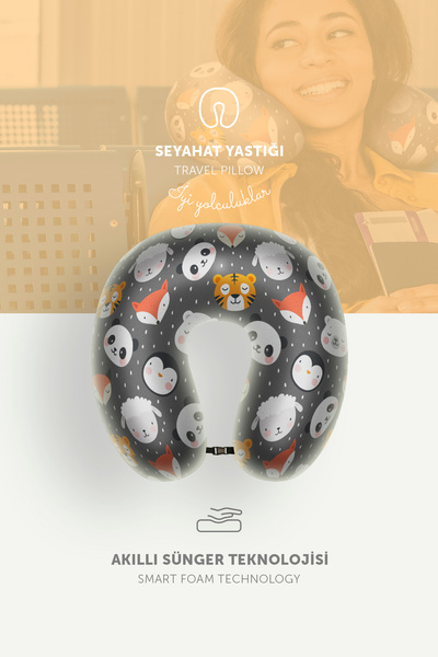 Pafu Ortopedik Seyahat Boyun Yastığı Visco Rahat Uyku Yastığı - Hayvan Desenli