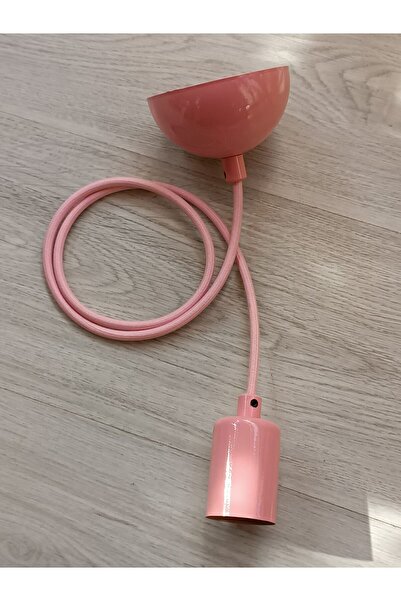 OKYANUSAYD 1 Meter French Pink Color Clamshell Duay - Fabric Cable Ceiling Hook Rosette Pendant Lamp