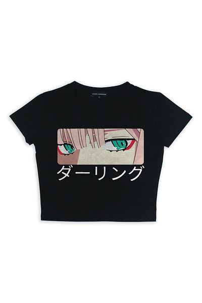 Touz Zero Two Eyes Printed - Black Crop Top