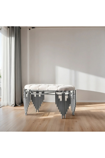 ZELENSA Metal Gümüş Puf Ultra Lak Kaplama Puf Baby Face Kumaş