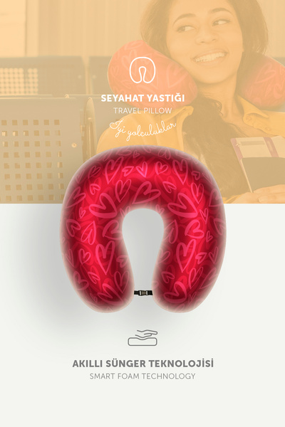 Pafu Ortopedik Seyahat Boyun Yastığı Visco Rahat Uyku Yastığı - Kalp Desenli