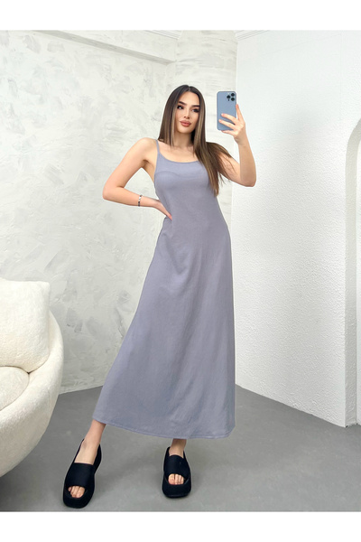 modavingo ΓΥΝΑΙΚΕΙΟ ΜΑΚΡΥ ΦΟΡΕΜΑ ΜΕ ΓΚΡΙ ΛΑΝΤΑ