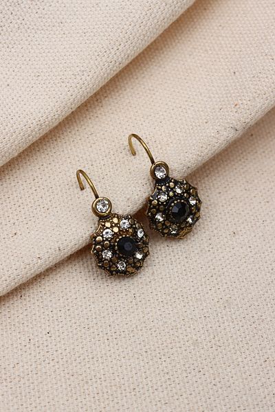 Süspüs Accessories Black Color Stone Detailed Authentic Earrings