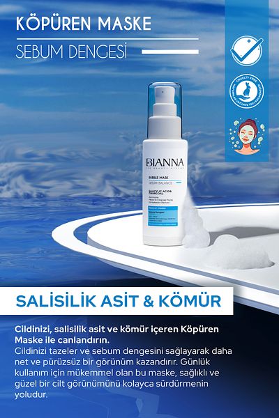 Bianna Foaming Mask Bubble Mask Salicylic Acid & Charcoal - Anti Acne Foaming Mask - 75 ml