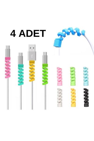 Genel Markalar Sipiral Silikon Şarj Kulaklık Kablo Koruyucu 4lü Set Resmi Dis...