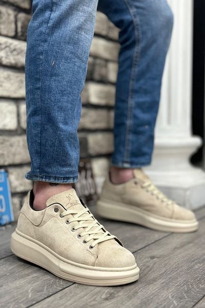 BOUIS Ανδρικά Suede Cream Sports Casual Παπούτσια με ψηλή χοντρή σόλα με κορδόνια