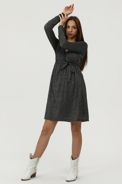Miss Murem Double-breasted Collar Glitter Dress-silvery Black