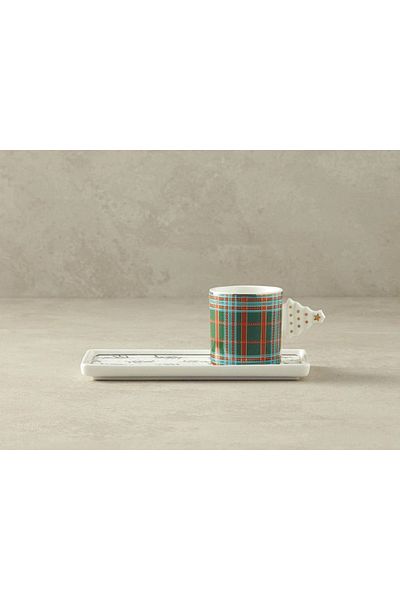 English Home Christmas Tree New Bone China Coffee Cup Set with Tray Dark Green
