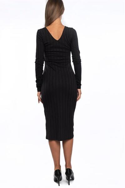 Miss Murem Front Back V Long Sleeve Dress-black