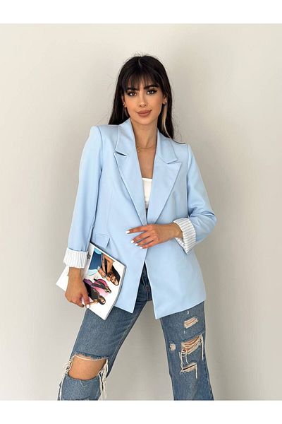ZF BUTİK Ärmelfalte innen Liner Gestreifte Blazerjacke