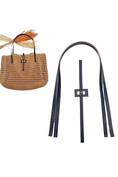 angel çanta aksesuar Σετ δερμάτινη τσάντα Angel Navy Blue - Interlocking Bridge, Αξεσουάρ από ελαφρύ χρυσό μέταλλο